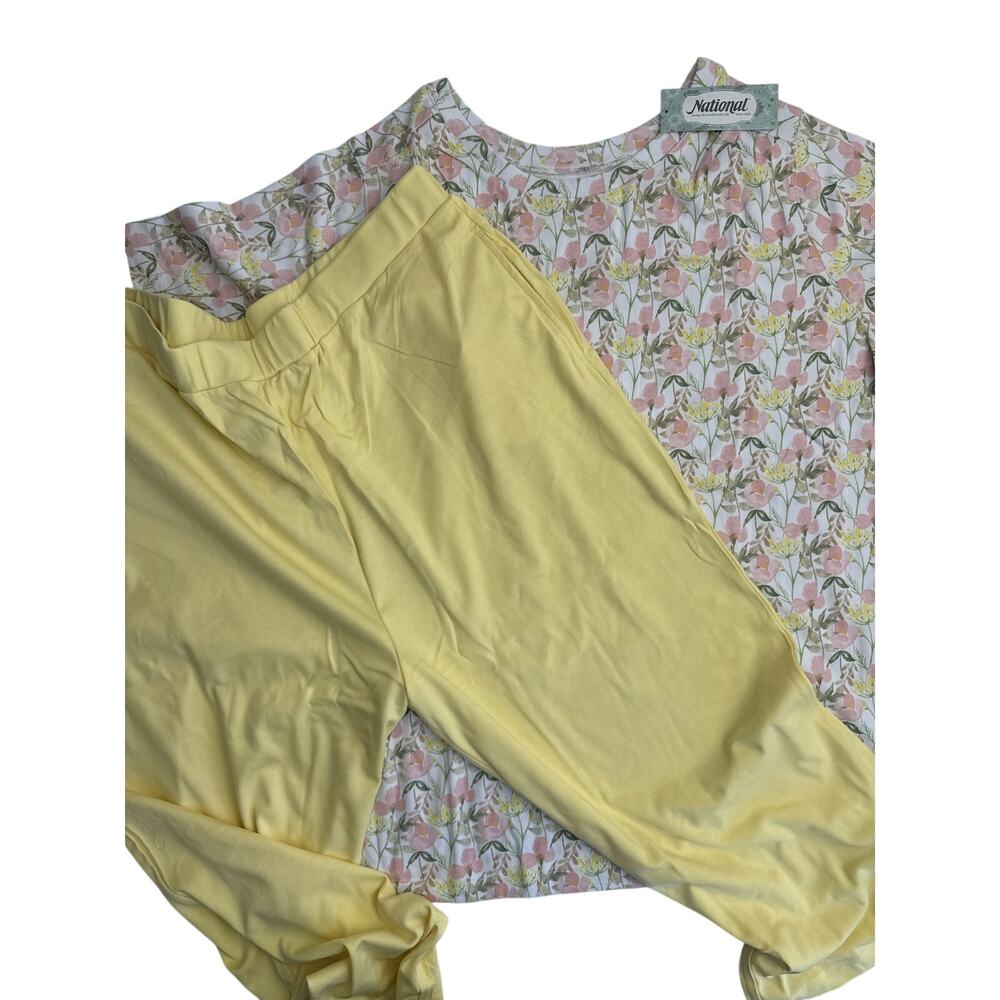 National UltraSofts Women's 2-Piece Set Floral Top and Yellow Pants 1X (70_J1)